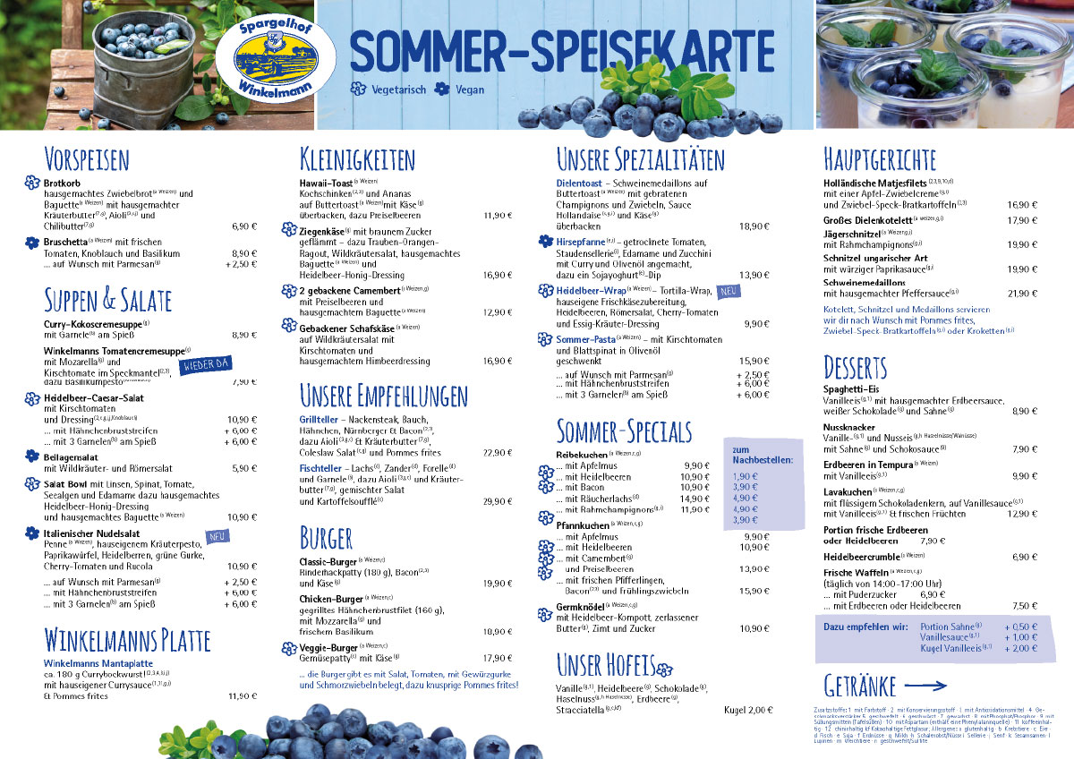 Vorschau der Sommerspeisekarte für das Restaurant Spargeldiele 2025